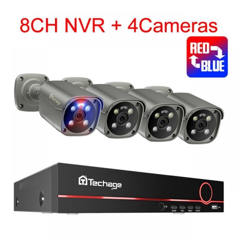 Techage 4K Security Camera System Ultra HD 8MP POE NVR Two-Way Audio Face Detect Color Night Vision CCTV Video Surveillance Set
